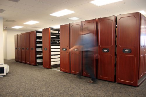 electric mobile, mobile shelving, storage, file shelving, high density shelving