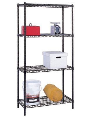 black powder coated wire shelving