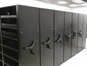 High Density Mobile Shelving for Janitorial and Maintenance Supplies