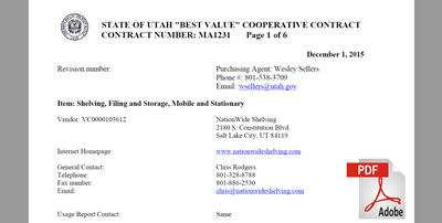 State of Utah Contract: MA1231 | Item: Shelving, Filing and Storage, Mobile and Stationary