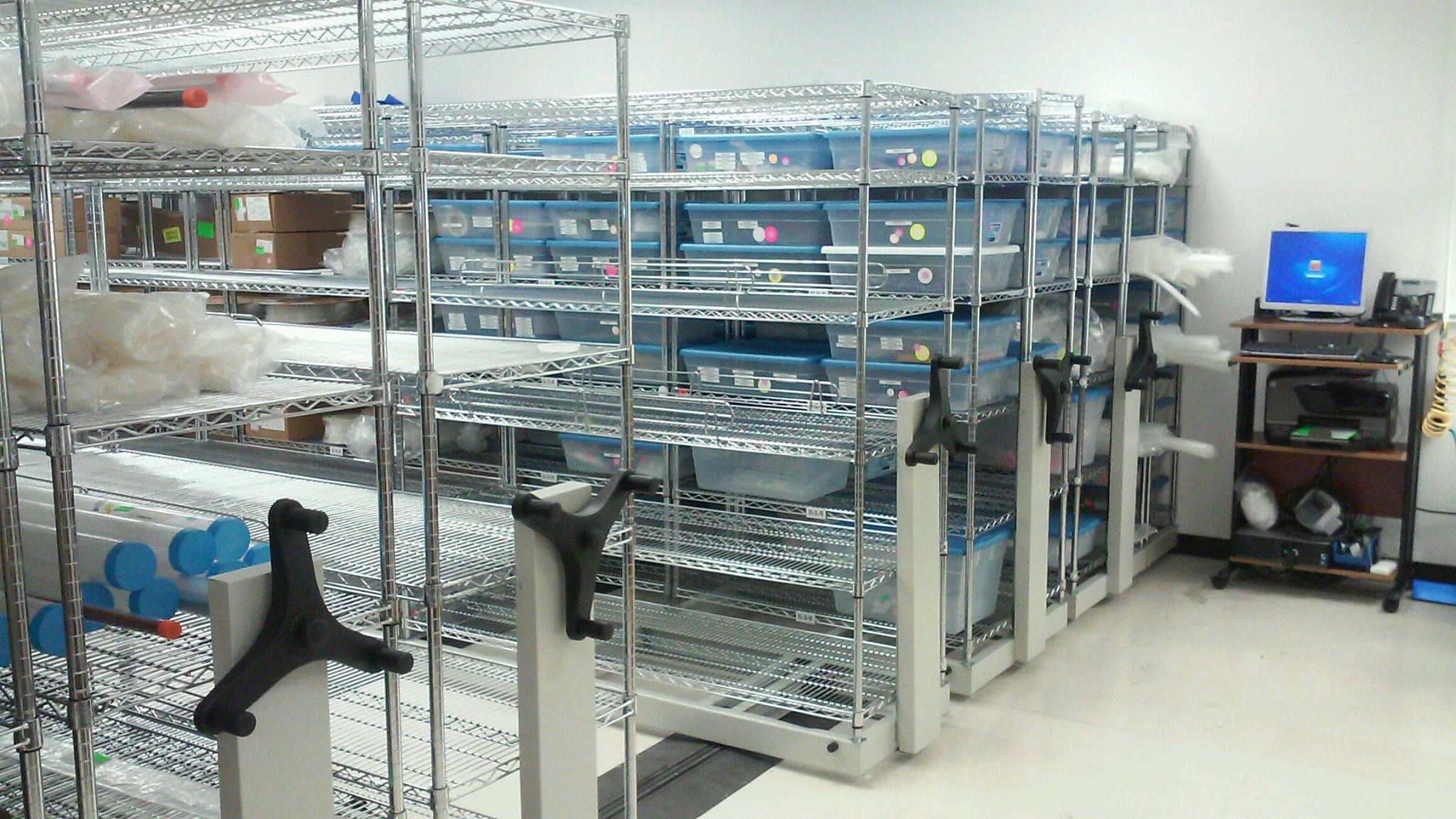 Wire Shelving on Mobile Shelving for Medical Supplies Company